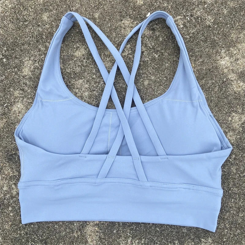 Solid Color Fitness Women Sport Bra Gym Yoga bra Athletic Cross Tight Top Workout Train With Chest Pad High quality shockproof