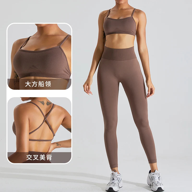 Women Seamless Sport Yoga Set Two Piece Outfit Fintess Gym Suit Adjustable Bra  Workout Clothes for Women Sportwear Tracksuit