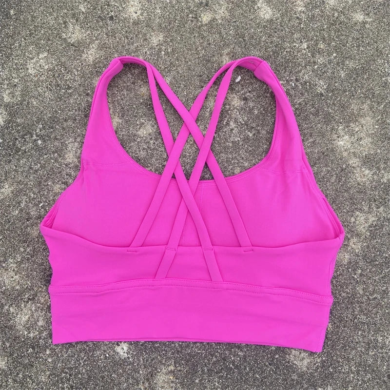 Solid Color Fitness Women Sport Bra Gym Yoga bra Athletic Cross Tight Top Workout Train With Chest Pad High quality shockproof