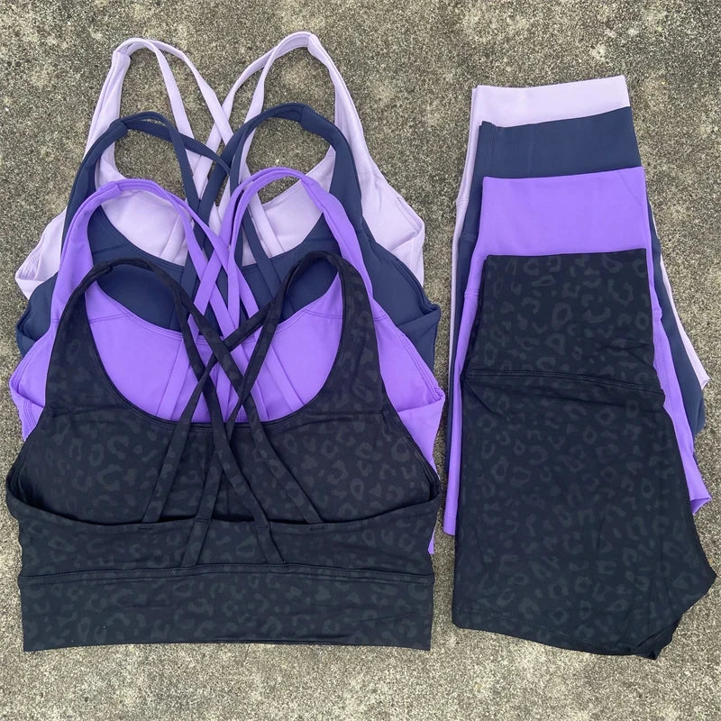 Yoga Clothes Set 2 Piece Gym Sports Shorts Set Women Cross Back Bra Top High Waist Shorts Fitness Suit Running Workout Tracksuit