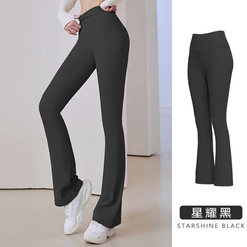 Flare Leggings Yoga Pants Women High Waist Breathable Wide Leg Pants Gym Sports Slim Flared Tight Pants Plus Size Dance Trousers