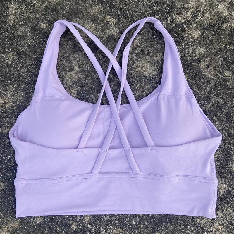 Solid Color Fitness Women Sport Bra Gym Yoga bra Athletic Cross Tight Top Workout Train With Chest Pad High quality shockproof