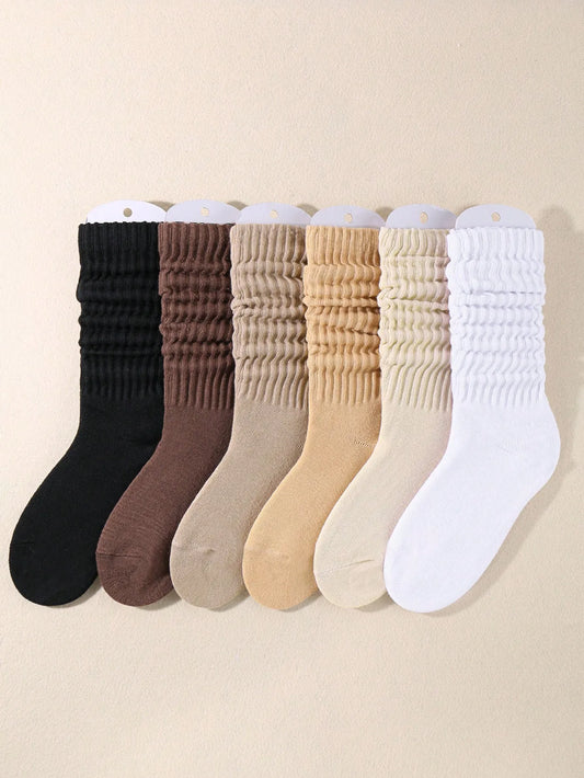 6 Pairs Women's Fall Winter Slouch Knit Socks Women Scrunch Socks Women Scrunchie Socks women crew socks Maillard color﻿