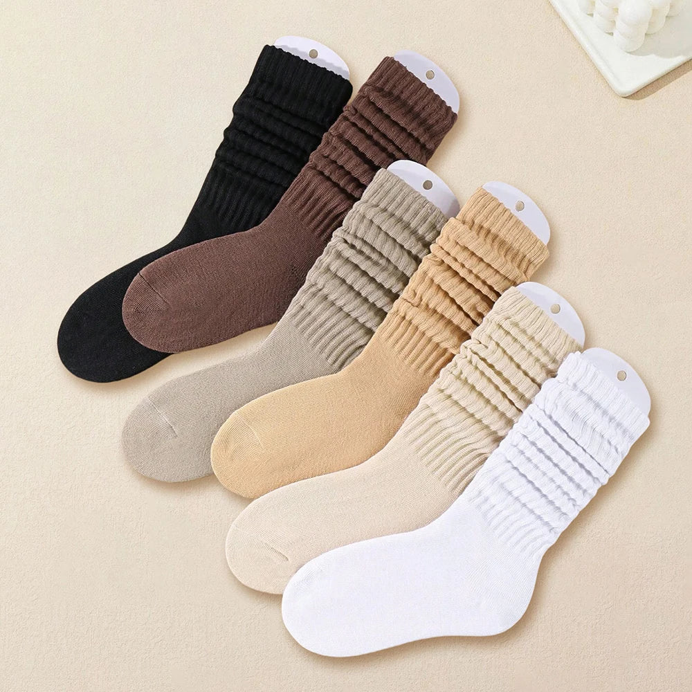 6 Pairs Women's Fall Winter Slouch Knit Socks Women Scrunch Socks Women Scrunchie Socks women crew socks Maillard color﻿