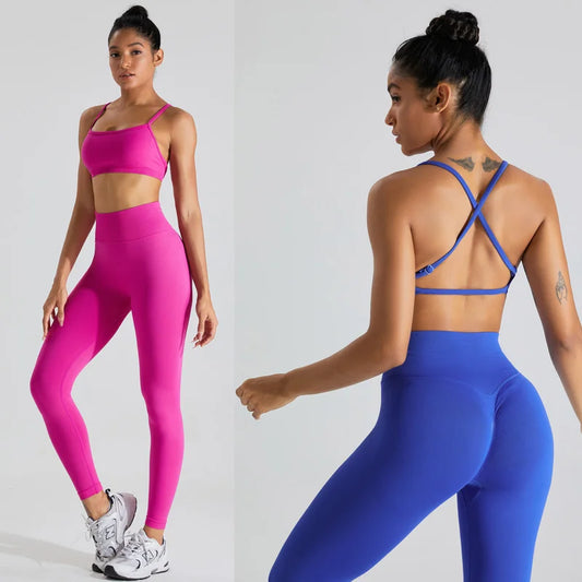 Women Seamless Sport Yoga Set Two Piece Outfit Fintess Gym Suit Adjustable Bra  Workout Clothes for Women Sportwear Tracksuit