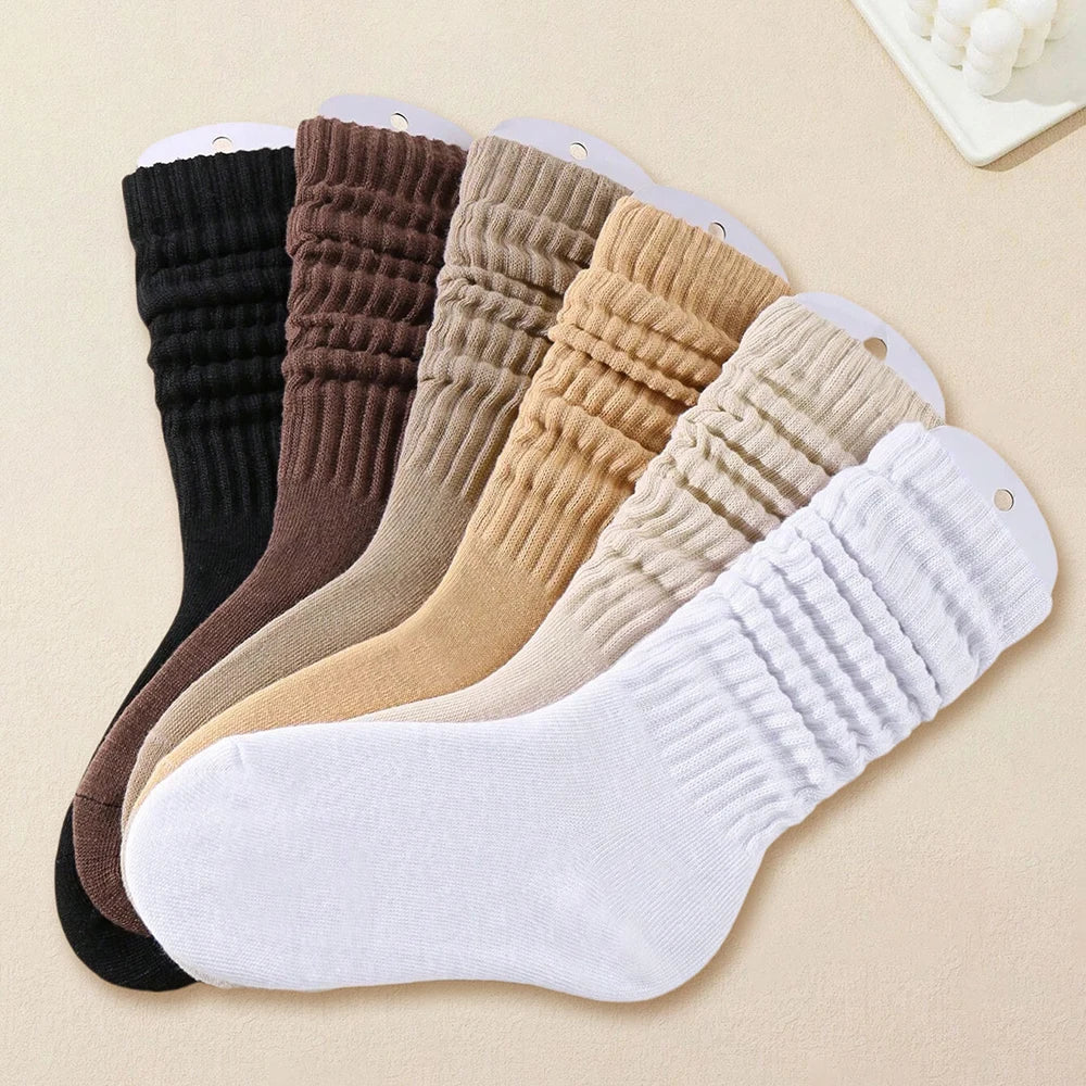 6 Pairs Women's Fall Winter Slouch Knit Socks Women Scrunch Socks Women Scrunchie Socks women crew socks Maillard color﻿